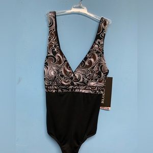 New 34 10 D black brown swimsuit Roxanne E62221